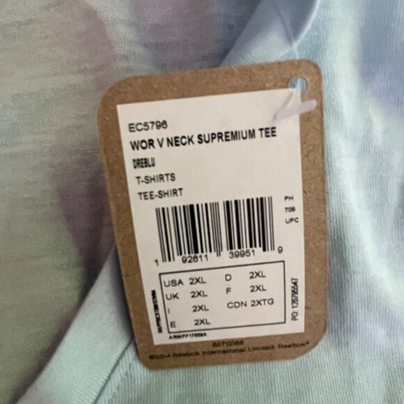 New with Tag NWT Reebok Baby Blue V-neck Supremium Tshirt-Size 2XL - Picture 3 of 8